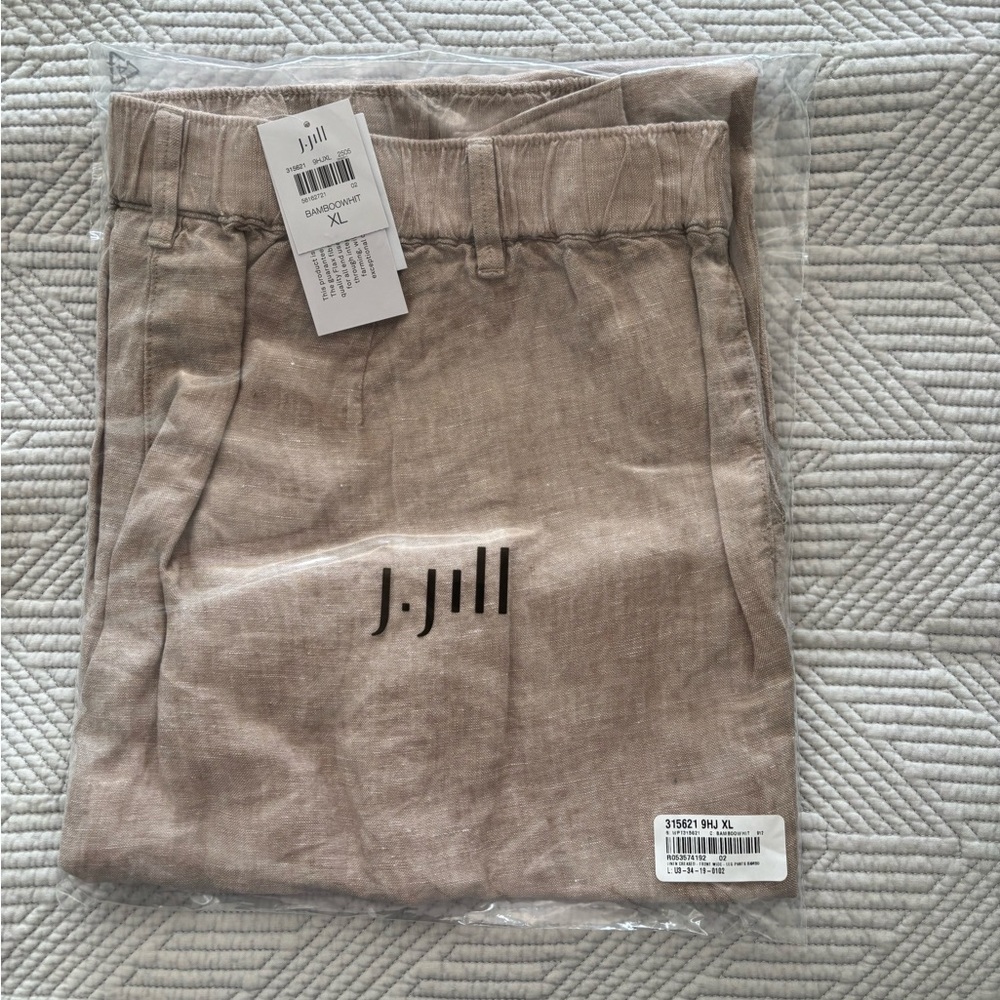J. Jill Linen Creased-Front Wide-Leg Linen Pants - BambooWhite